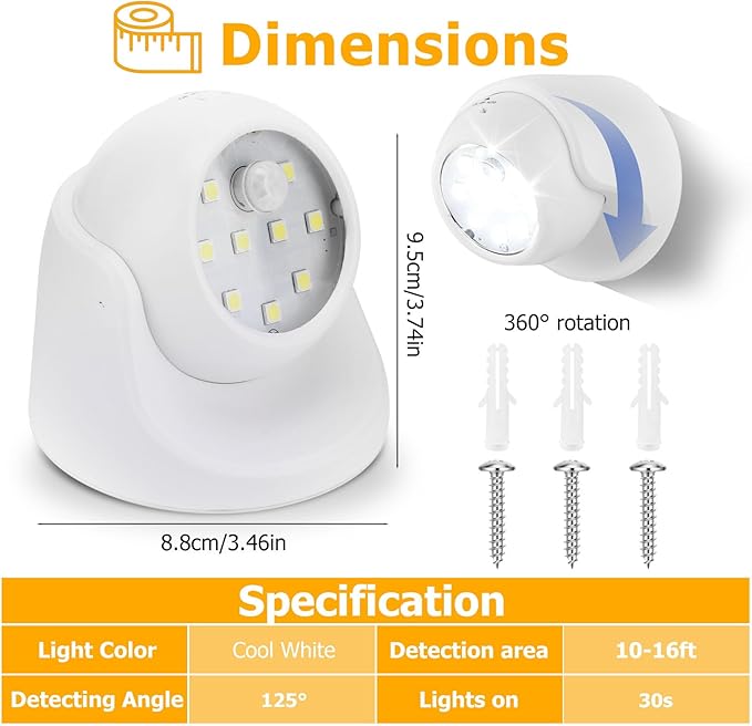 LemonBest Motion Sensor Outdoor Lights - Outdoor Motion Sensor Light Battery Operated Wireless Spotlight Motion Detector Security Light Auto On Off for Porch Stair Hallway Garage Wall Shed (1 Pack)
