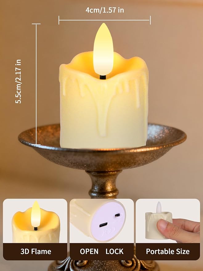 Rechargeable Flameless Tea Light Candles with Remote, 1.5"x2.2" Dripping Fake Electric Flickering Votive Candles for Anniversary Wedding Table Centerpiece Halloween Christmas Decor, Ivory White 6 pack