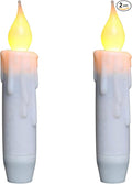 CVHOMEDECO. Flickering Taper Candles LED Drip Flameless Candles, Battery Operated with Timer, White, 4-3/4 Inch, Set of 2