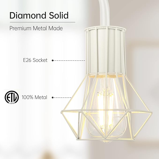 BoostArea White Floor Lamp, Industrial Floor Lamp, 6W Diamond Standing Lamp, E26 Socket, On/Off Footswitch, Whole Metal, Modern Small Simple Stand Up Lamp for Bedroom Living Room, Vintage, Mid Century