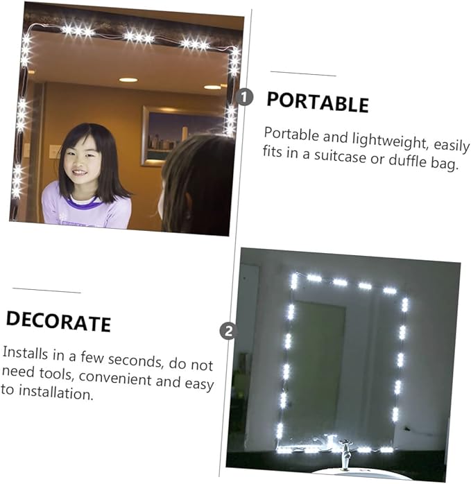 1set Led Vanity Mirror Lights Adjustable Brightness USB Powered Makeup Lights for Mirrors Installation Professional Lighting for Makeup Application