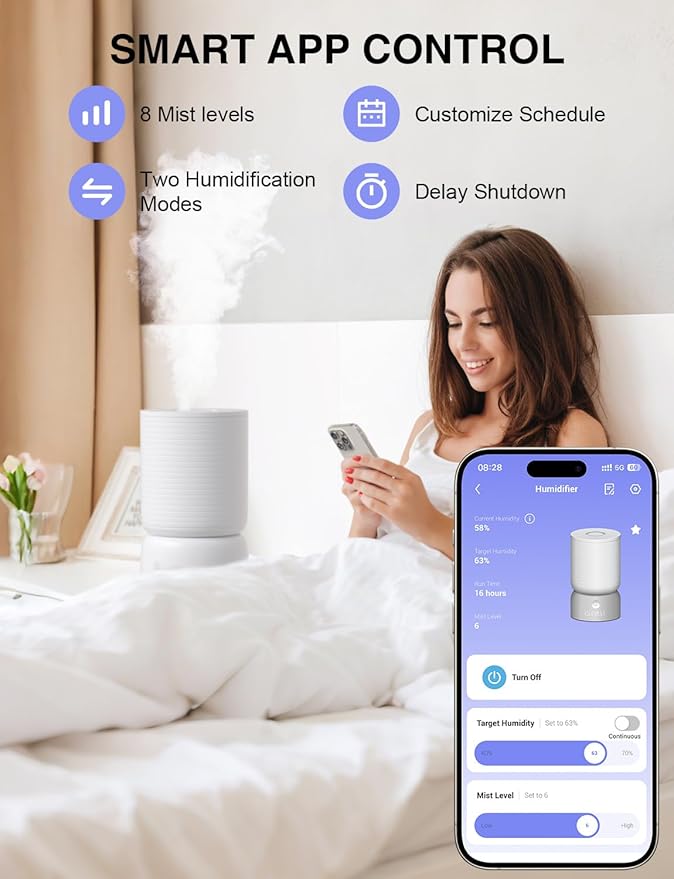 CLEVAST Humidifiers for Bedroom - Smart 1 Gal Cool Mist Top Fill Humidifier with Essential Oil Diffuser, Quiet Operation for Baby Nursery, Home, Office, Room, Compatible with Alexa/Google Assistant