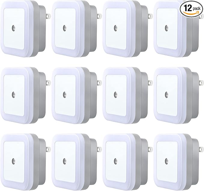 Hortsun 12 Pack LED Night Lights Plug into Wall with Smart Dark Sensor Automatic Hallway Plug in Lights for Bedroom, Bathroom, Toilet, Stairs, Kitchen, Adults, White