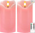 VEEKI Flameless Candles Light, Set of 2 6"x3" Flickering LED Candle with Remote & Timer, Dimmable Electric Pillar Candles Battery Operated, Pink Candles for Valentine's Day Xmas Home Decor (2PC)