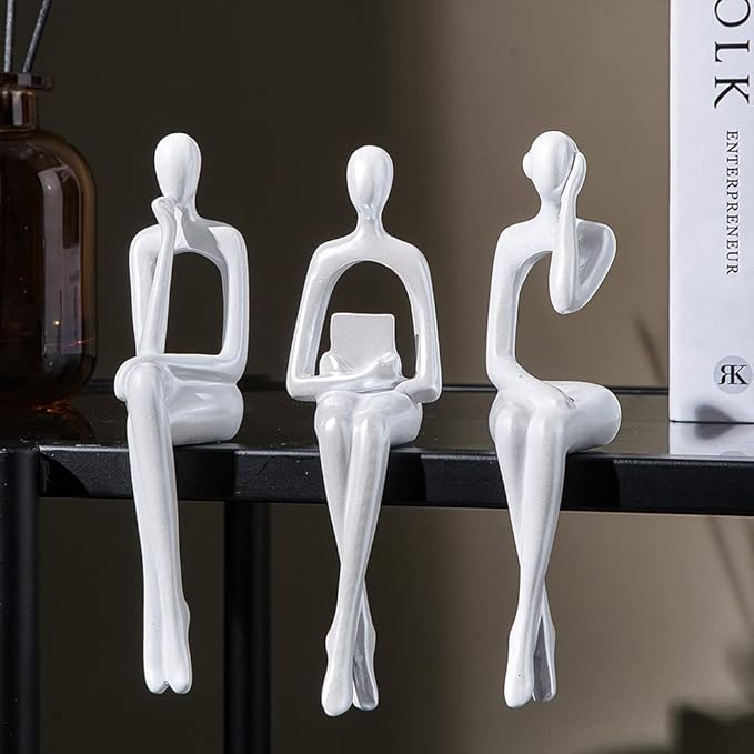 XINXUAN White Statue Home Decor - Modern Bookshelf & Desk Decor - 3 Piece Set