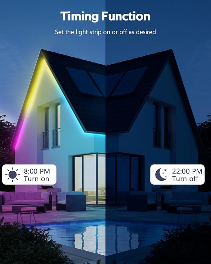 ALITOVE Permanent Outdoor LED Strip Lights 100FT Waterproof 24V RGB IC LED Strip Lights Addressable LED Rope Lights IP67 Music Sync with Remote APP Control for Wall Patio Eave Garden Pool Party Decor