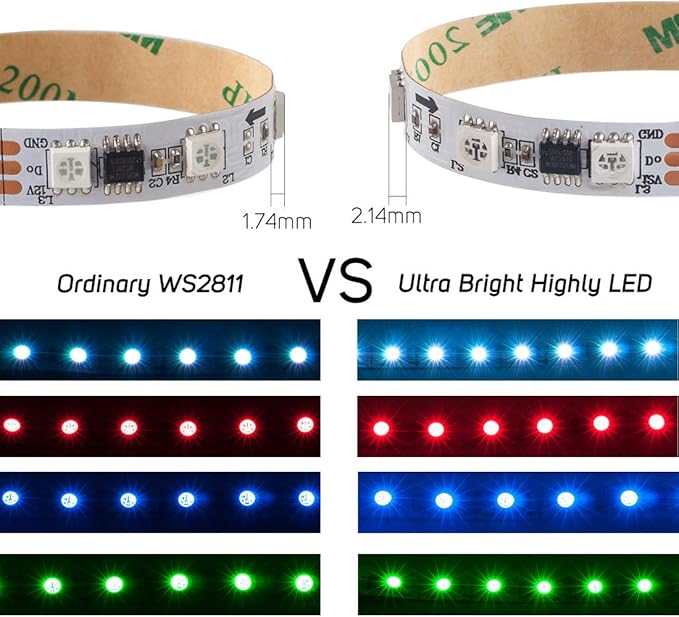 BTF-LIGHTING WS2811 Addressable LED Strip Ultra Bright 5050SMD RGB 60LED/m 20Pixels/m Multi-Colored Light Total 300LED 100Pixels 16.4FT DC12V IP65 Silicone Coating Waterproof(No Adapter or Controller)