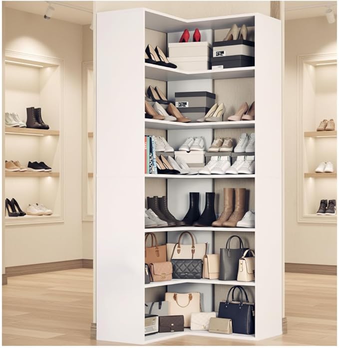 Anystyle 71 Inch Large Corner Shoe Rack for 40+ Pairs, 6-Tier L-Shaped Shoe Storage Cabinet Organizer, Freestanding Wooden Shoe Shelf for Closet, Entryway, Hallway, White