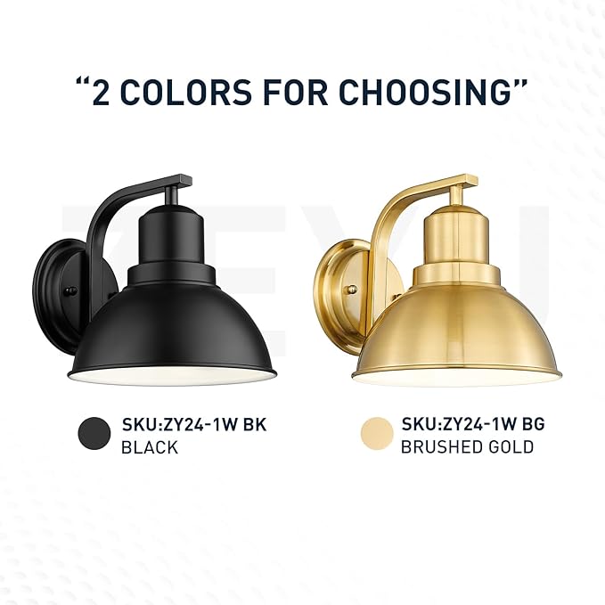 zeyu Vintage Wall Sconce Lighting, Indoor Barn Wall Lamp for Bedroom Living Room, Metal Dome Shade in Brushed Gold Finish, ZY24-1W BG