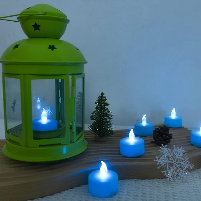 Tea Light, 50 Pack Flameless LED Tea Lights Candles Flickering red 200+ Hours Battery-Powered Tealight Candle. Ideal for Party, Wedding, Birthday, Gifts and Home Decoration (Blue)