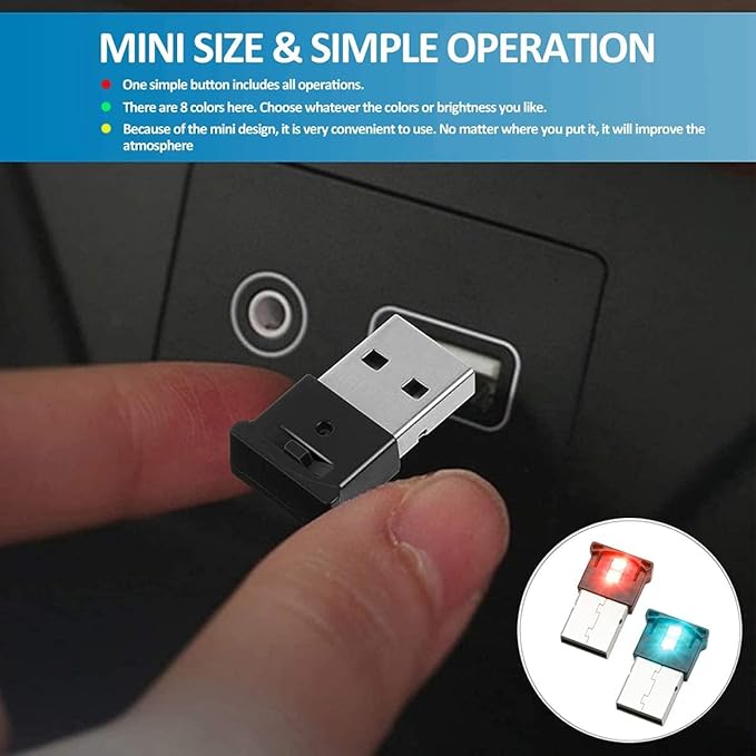 AOZITA Mini USB LED RGB Light Brightness Adjustable 8 Color Changeable for Car, Laptop, Keyboard. Atmosphere Smart Night Lamp for Home Decoration (DC : 5V) (Quantity: 1)