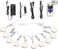 AIBOO Linkable Under Cabinet LED Lighting 12V Dimmable Puck Lights with Wireless RF Remote Control, Hardwired & Wall Plug in for Furniture Cupboard Lighting(10 Lights, Warm White)