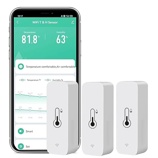 3-Pack WiFi Temperature Humidity Sensor: Wireless Temperature Humidity Monitor with App Alert, Free Data Storage Export, Smart Indoor Thermometer Hygrometer Compatible with Alexa Google Assistant