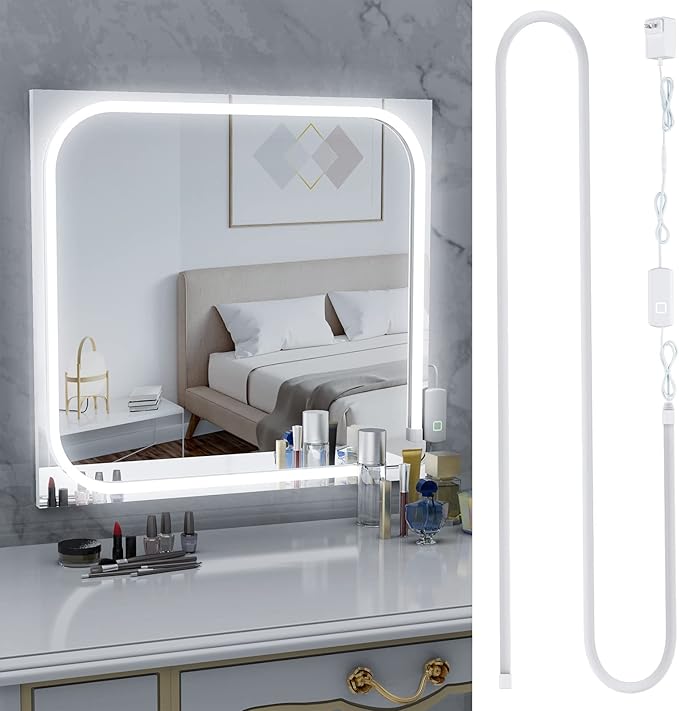 MY BEAUTY LIGHT LED Vanity Lights Strip for Mirror, 6000K Bright Daylight White Vanity Mirror Lights, 4.92FT Dimmable Makeup Light, ELT Approval 24V Stick on Lights for Mirror