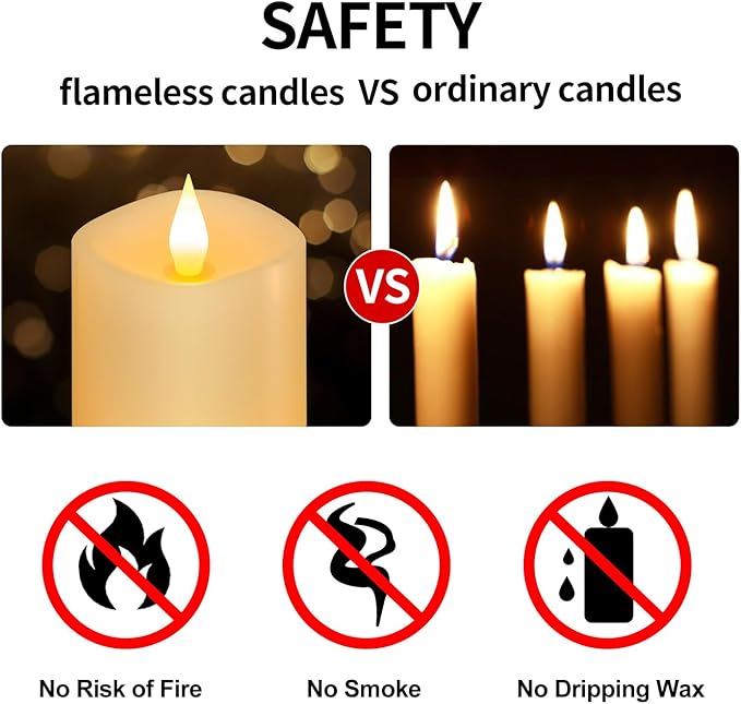 3 x 5 Flameless Candles Set of 2, 2AA Battery Life 600 Hours Battery Candles Flickering with Timer, 5 inch Flameless Candles with Remote for Indoor/Outdoor, Ivory