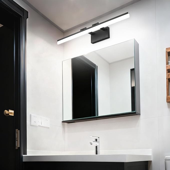 SOLFART 31.5 Inch 5 Color Adjustable Vanity Lights Over Mirror Vanity Lighting Fixtures for Bath Matt Black Bathroom Light Fixtures Over Mirror Black Led Modern Light Bar 5CCT