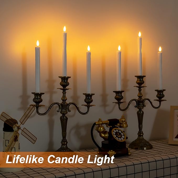 Homemory 24 Pcs White Flameless Taper Candles with Remote Timer, Lifelike Taper Candles Battery Operated with Flickering Light, Plastic, Led Candlesticks, Christmas Home Wedding Decor, 9.6 Inches