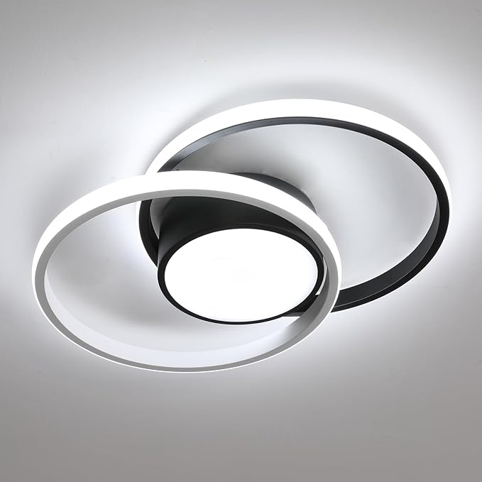 AUA LED Modern Ceiling Light, 39W Flush Mount Lights Fixture, 15.7 Inch Round 6500K Close to Ceiling Lighting for Bedroom, Kitchen, Hallway, Black and White