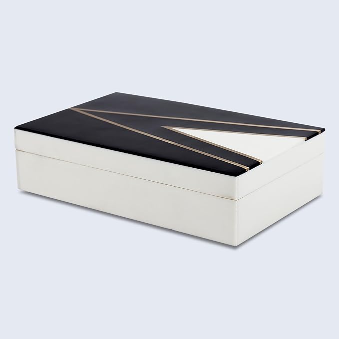 Handicrafts Home Black and White Decorative Storage Box with Lid– Coffee Table Storage Box, Handmade Resin Inlay Wooden Box, Remote Control Holder, Decorative Organizer, Keepsake & Jewelry Box- 8x5x2
