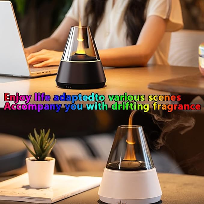 Air Diffuser ，Flame Aroma Diffuser, 120ml Flame Humidifier, Essential Oil Aromatherapy Diffuser with 7-Color Changing LED Lights, Waterless Auto Shut-Off, Ideal for Home, Office, Bedroom, Yoga(White)