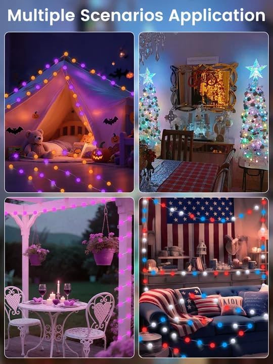Smart Color Changing Red White and Blue Lights Outdoor Indoor, 33FT 66LED App Control Globe Patriotic String Light with Remote, Fairy Light for 4th of July Decorations Independence Day Memorial Day