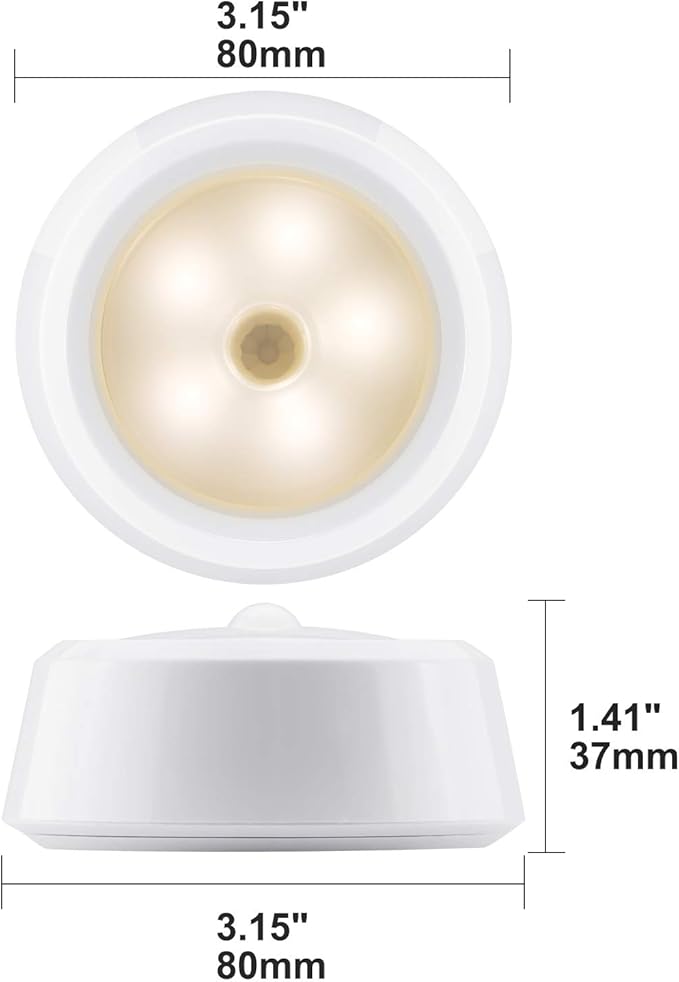 BIGLIGHT Battery Operated Motion Sensor Closet Lights, Wireless Puck Lights, Push Light, Tap Light, Stick on LED Night Light for Under Cabinet Counter Stairs Shelf Safe Pantry, 3.15 Inches, 4 Pack