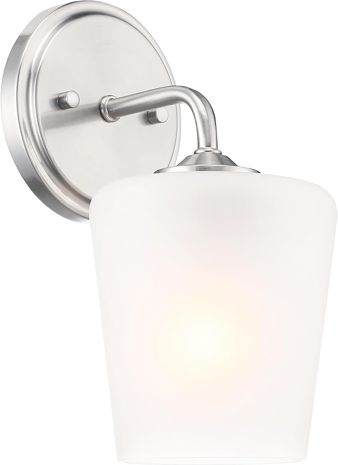 Design House 589283 Stasia Wall Light Sconce with Frosted Glass Tapered Shade for Bathroom Bedroom Entryway, Satin Nickel