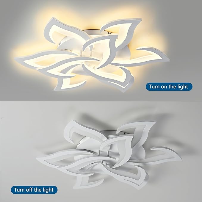 HuixuTe 31" White Modern Geometric Dimmable Ceiling Light Fixture, 9 Leaves Low Profile Flush Mount Ceiling Light for Kitchen, Bedroom, Living Room