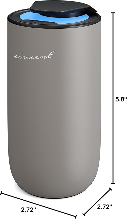 The AirScent Mini Waterless Diffuser for for Homes, Offices, Spas and Hotels - Silver Finish - Fragrance Oil Aromatherapy Diffuser for Aesthetic Scenting -15 mL Capacity - Night Light Feature