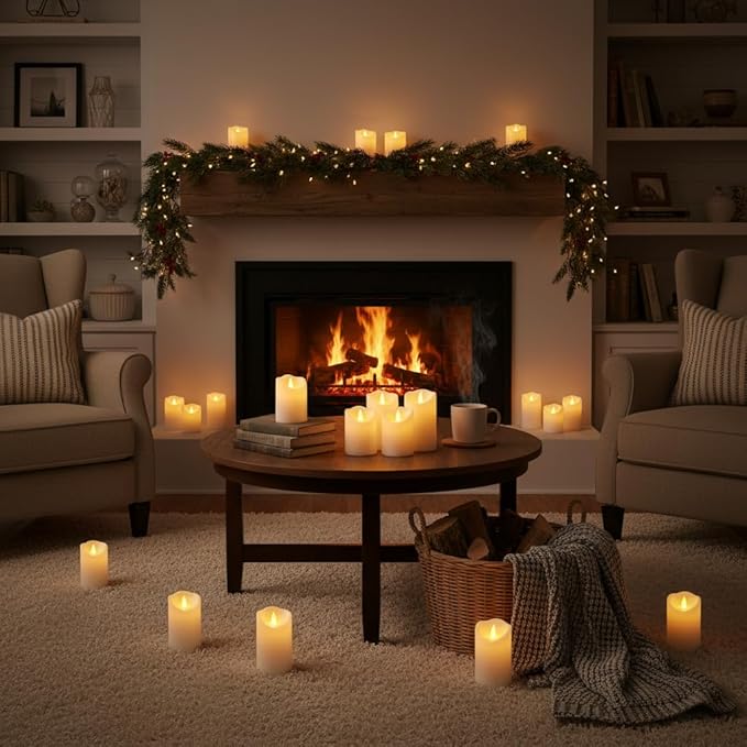 Pure White Flameless Candles, Patented 3D Dual-LED, Set of 6 Slanted Resin Pillars with 2 Remotes, Waterproof Non-Melting Battery Operated Decor for Patio Lanterns, White