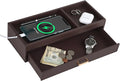 HofferRuffer Valet Jewelry Tray Organizer with Drawer, Faux Leather Storage Catchall Box Phone Charging Station Tray with Dresser Nightstand Desktop Drawer Organizer (Dark Brown)