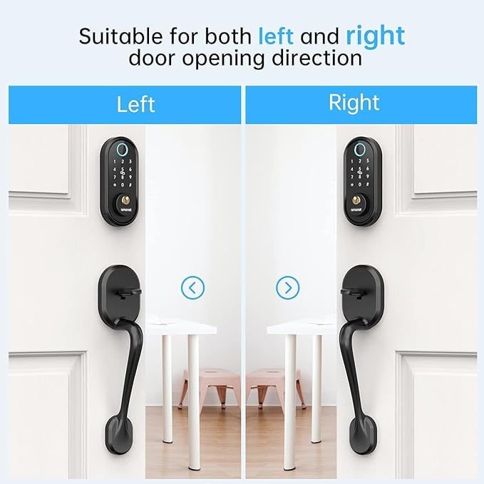 SMONET Front Door Lock Set with Handle, Smart Fingerprint Keyless Entry Door Lock, Deadbolt with App Control, Touchscreen Keypad for Home Airbnb Apartment