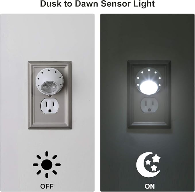 DEWENWILS Plug in Night Lights into Wall, Dusk to Dawn Sensor, 360° Rotating, Directional LED Nightlights for Kids, Nursy, Hallway, Bathroom, Bedroom, Cool White, 4 Pack
