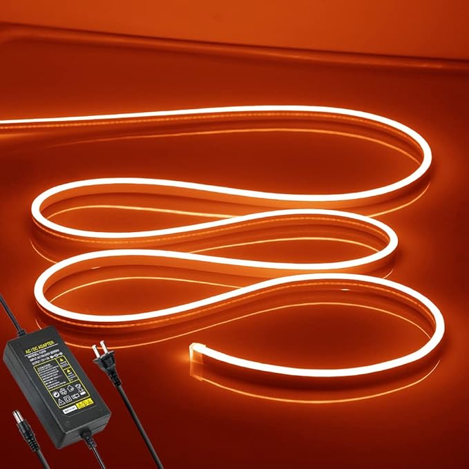 LED Neon Light Strip 16.4FT/5M- Bright, Non-Glaring & Waterproof Neon Rope Lights for Indoor & Outdoor Decor,【Power Adapter Included】 Orange,neon led Strip Lights…