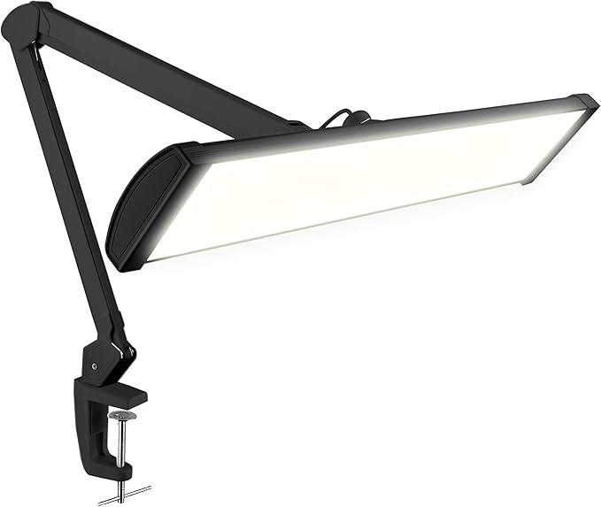 Neatfi 3,500 Lumens LED Desk Lamp – 45W Dimmable Task Light | 3 Light Modes | 540 SMD LEDs | Touch Control | 26-Inch Wide Metal Shade | Reading, Craft, Workbench & Office (CCT with Clamp, Black)