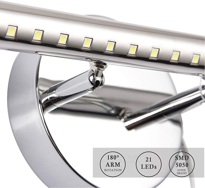 Bathroom Vanity Lights for Bathroom Light Fixutres 15.7 Inches Bathroom Lights Over Mirror 5W Led Lighting Plug in Vanity Lighting Fixtures Stainless Steel with 180°Rotation,6000K Cool White
