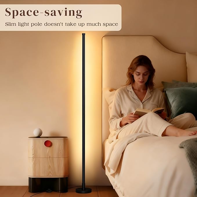 Corner Lamp, Minimalist Floor lamp with Remote Control, Dimmable Corner Light,Corner Floor Lamp for Living Room, Bedroom, Home Office, 7 Color Temperature 3000K-6000K (black-56.7in, 1 Pack)