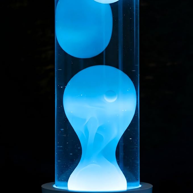 Lighthouse Liquid Motion Lamp, Decorative Night Light with Blue Wax, 13-Color Changing, Safe Flameless Mood Lighting for Gift and Home Decor- White Base