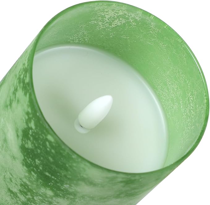 Green Battery Operated Candles with Remote and Timer, Real Wax Flickering Flameless Candles, Glass LED Pillar Candles for Party Wedding Halloween Christmas Decoration