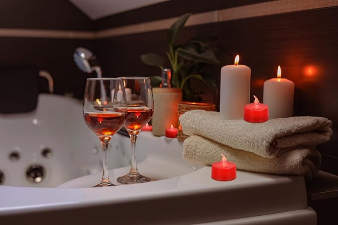 KOABY 24 Pack Red Light Non-Flickering Flameless Tea Lights, Red Base, Last 100H+, Battery Operated Tea Lights for Decor
