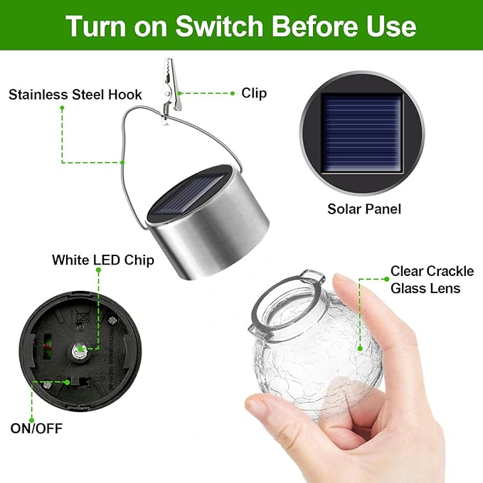 Solar Lights Outdoor Hanging Decorative Globe 24 Pack, Waterproof Solar Lantern with Handle and Clip, Solar Powered Glass Ball Lights for Garden Yard Fence Tree Umbrella Holiday Décor, Warm White
