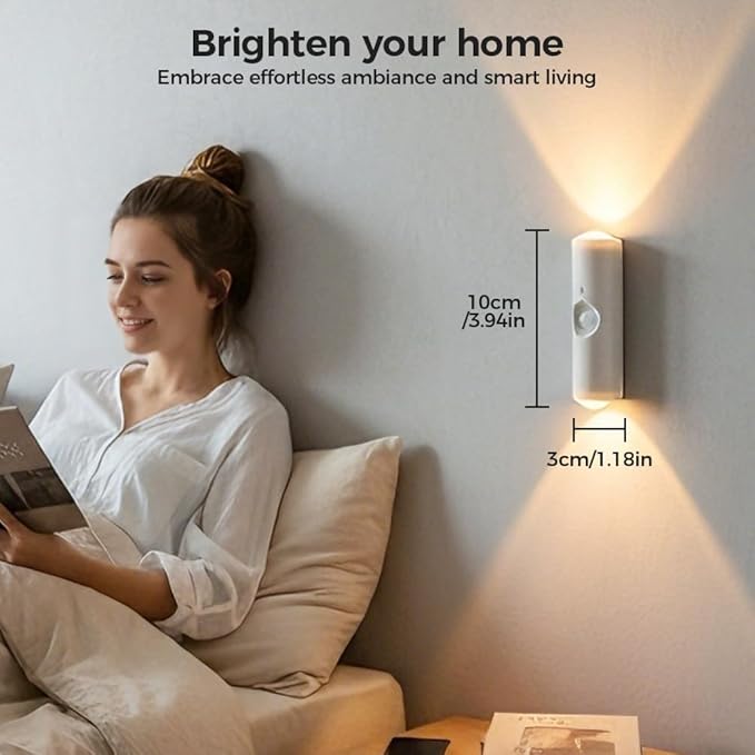 Rechargeable Smart LED Motion Sensor Ambient Light, 2026 New Magnetic Smart Sensor Night Light, Cordless LED Wall Sconce Lamp for Steps, Bedroom, Hallway, Courtyard (Black, 2 Pack)