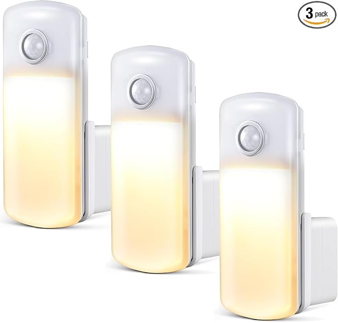 Enhon 3 Pack Emergency Power Failure Night Lights, Motion Sensor Night Light, Automatic Dusk to Dawn, Emergency Lights for Home, Bedrooms, Hallways, Black Outs, Rechargeable