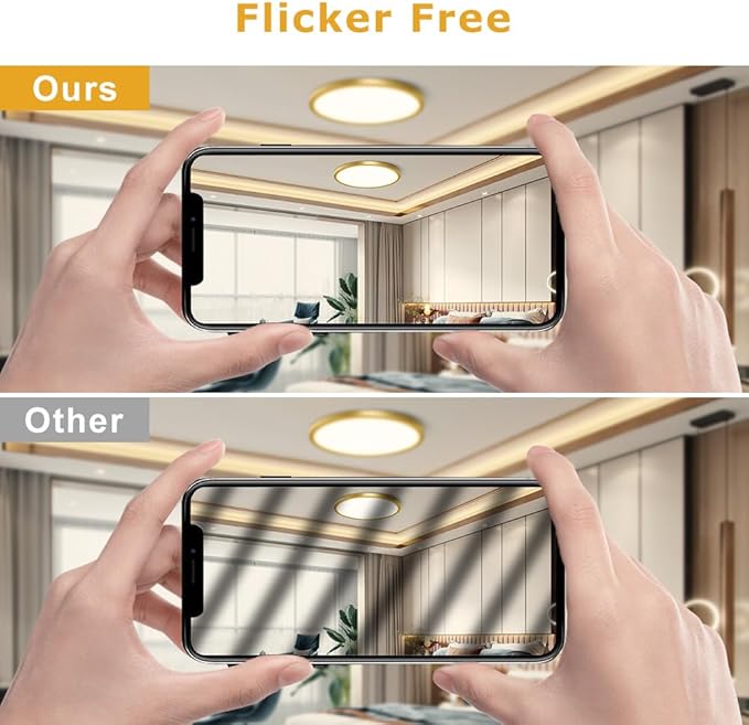 12Inch Gold Flush Mount Ceiling Light Fixture , 24W(240W Equivalent), 3200LM, 4000K Natural White, IP40, Flat Modern Round LED Ceiling Lights for Bedrooms, Living Rooms, Bathrooms, Stairwells, etc.
