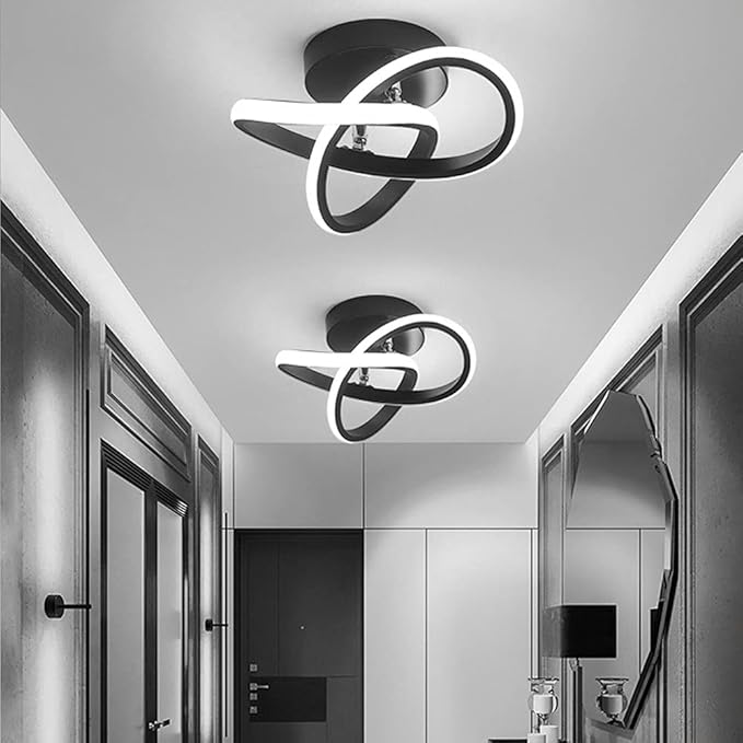 Modern LED Ceiling Light, 2 Rings Creative Black Hallway Ceiling Lighting 6000K Flush Mount Ceiling Lights for Kitchen Bathroom Cool White Light 22W (Black)