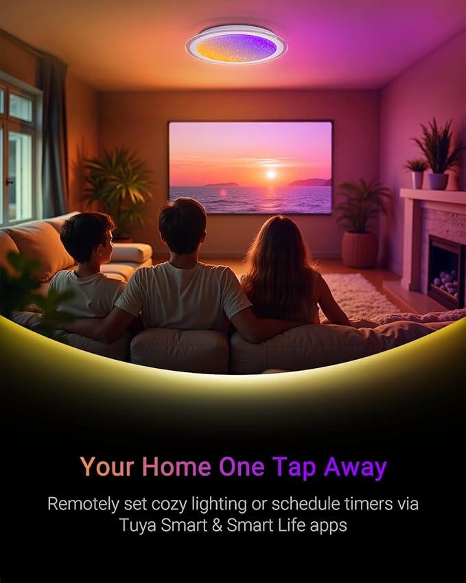 1-Pack, 16 inch Smart LED Music Ceiling Light with Bluetooth Speaker, Compatible with Alexa & Google Home, Color Changing RGB Dimmable Light for Living Room, Bedroom, Kitchen
