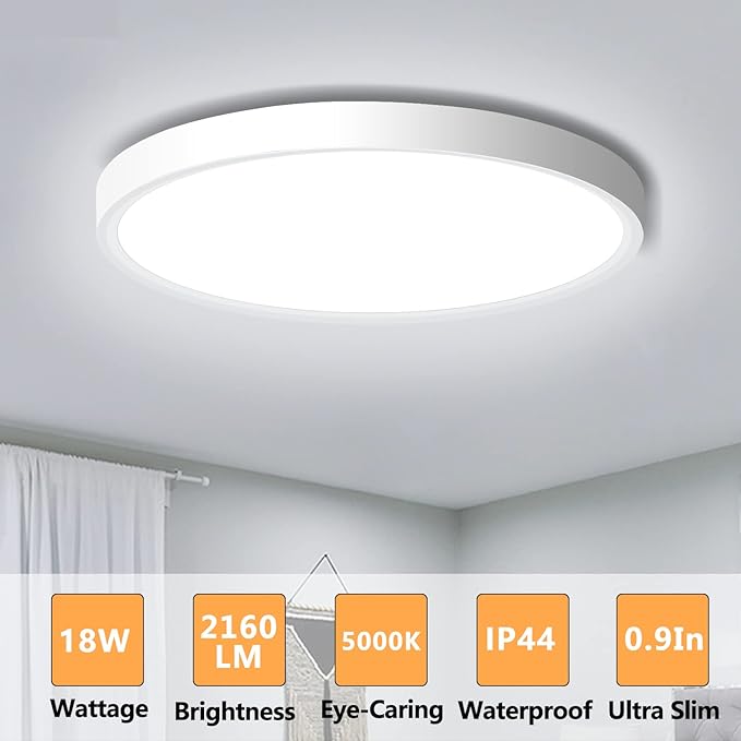 4 Pack LED Flush Mount Ceiling Light Fixture, 9inch LED Ceiling Light White, 18W 5000K Low Profile Slim Flat Surface Mount Ceiling Lights for Kitchen Hallway Laundry Stairwell Basement Closet