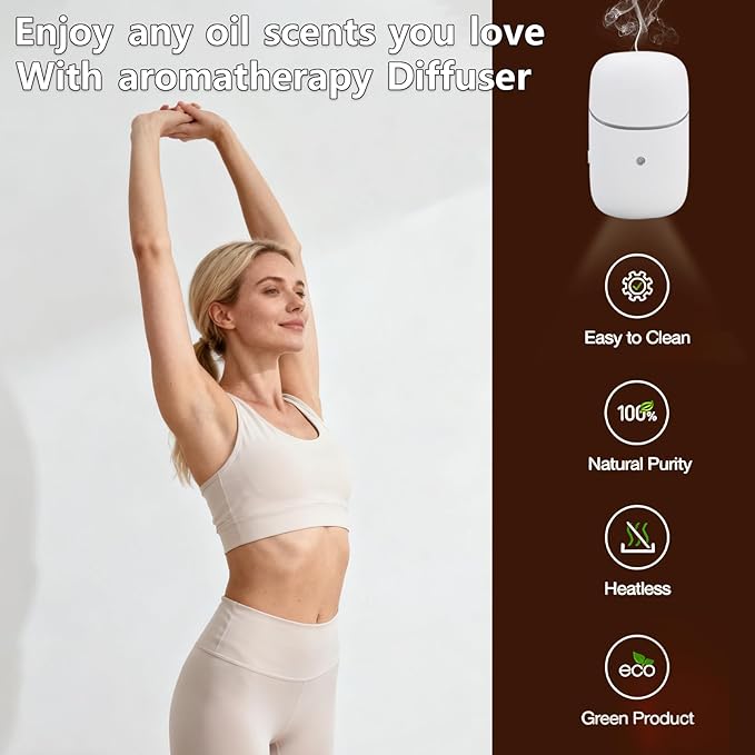Waterless Essential Oil Diffuser, Plug in Air Scent Diffuser, Small Aromatherapy Frangrance Diffuser Machine with Night Light for Home, Living Room, Bathroom, Kitchen, Office, Hotel, White