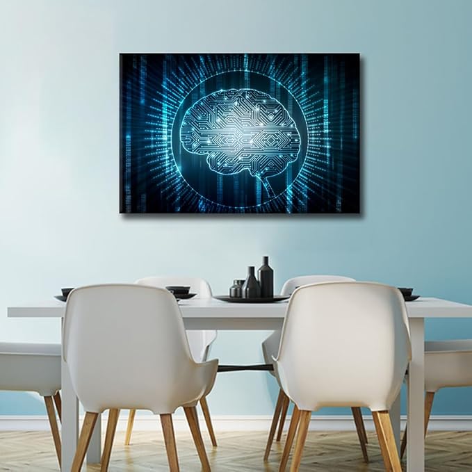 TUMOVO Artificial Intelligence Brain Canvas Wall Art for Living Room Home Decor Networking Poster Prints on Canvas Wall Decorations for Bedroom Office Framed Ready to Hang, 36x24in