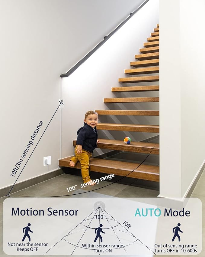 DGD Under Cabinet Lights - Plug-in Motion Sensor LED Strip Lights Indoor with UL FCC Approved Adapter, Dimmer and Timer for Kitchen Cabinet, Stairway, Bedroom 2 Pack